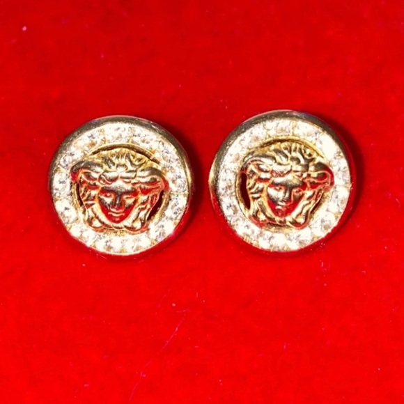 Versace Medusa head Circle cubic zirconia diamonds real 14k gold - Picture 1 of 7